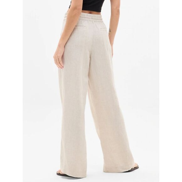 Athleta Retreat Linen High Rise Wide Leg Pant oatmeal size xxsmall - Picture 2 of 11
